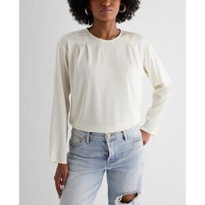 Express Women's Satin Long Sleeve Pleated Gramercy Tee Top Swan Size XS NWT $54